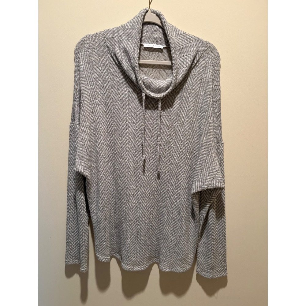 Chris & Carol Grey Herringbone Cowl Neck Sweater Women Large Oversized Knit Top